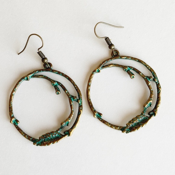 Jewelry - Vintage Bronze Patina Twig Hoops